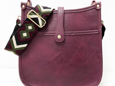 Merlot Vintage Vegan Leather Messenger Bag with Abstract Strap Online