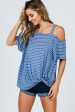 Striped One Shoulder Top With Side Knot - Chambray Online now