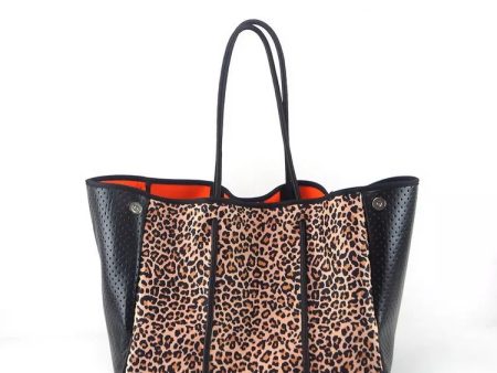 Leopard with Black Metallic Side Panels Neoprene Tote Sale