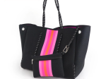 Black with Pink & Orange Stripe Neoprene Tote 🧡💗🖤 Discount