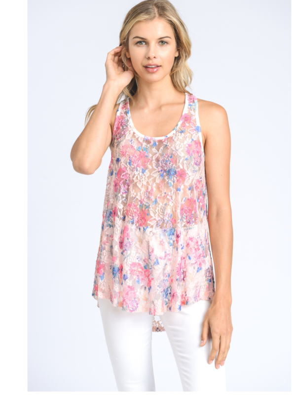 Floral Print Lace Tank Top Online