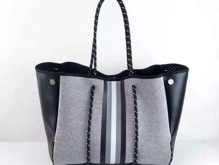 Grey with Black, Grey & White Stripe Neoprene Tote Sale