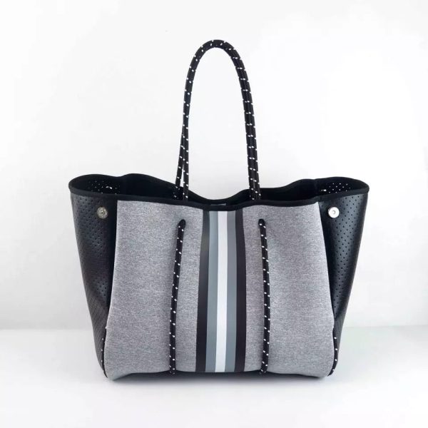 Grey with Black, Grey & White Stripe Neoprene Tote Sale