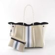 Beige with Grey & White Stripe Neoprene Tote Sale