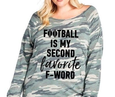 FOOTBALL IS MY SECOND FAVORITE F WORD GRAPHIC PLUS SIZE TOP - GREEN CAMO Hot on Sale