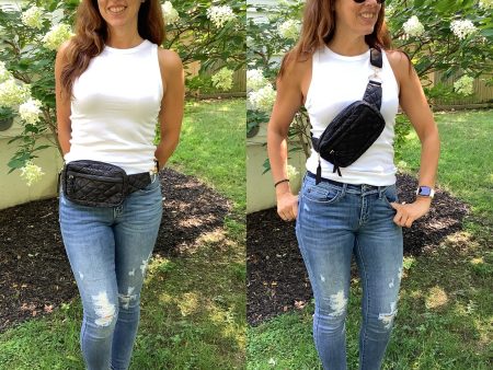 QUILTED BELT BAG FANNY BAG WAIST BAG - BLACK OR NAVY For Discount