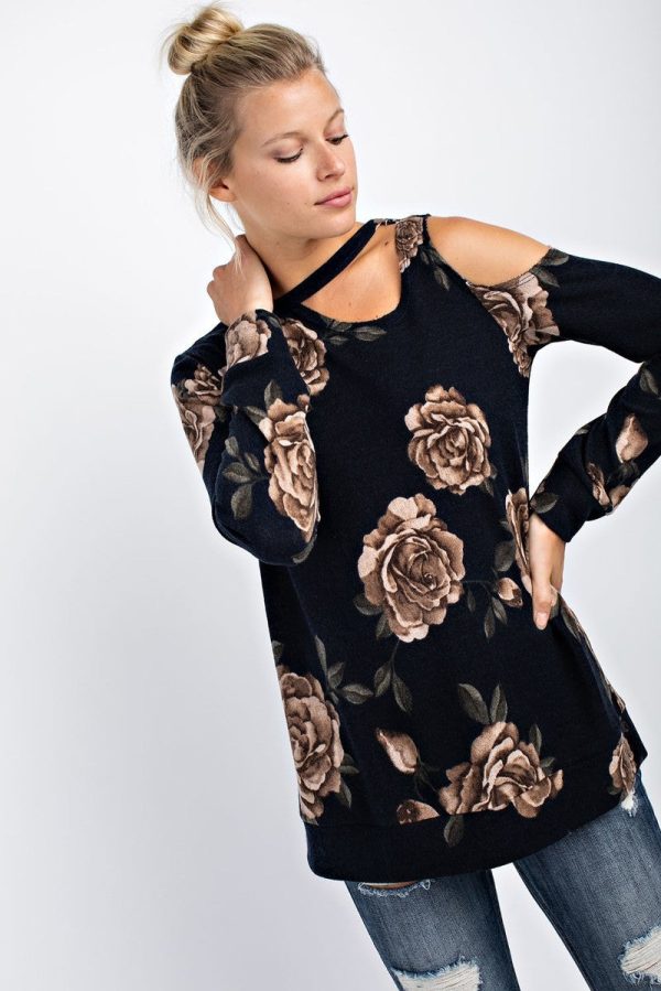 Plus Floral Hacci Print Top - Navy Fashion