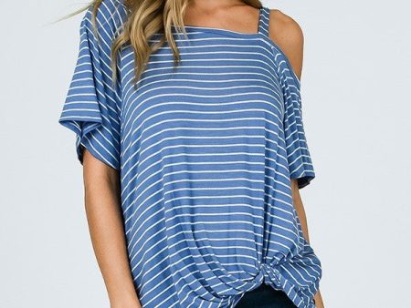 Striped One Shoulder Top With Side Knot - Chambray Online now