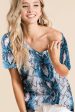 SNAKESKIN PRINT JERSEY V NECK TOP - BLUE or PINK MULTI Fashion