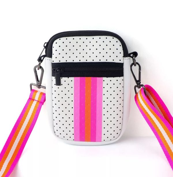 WHITE WITH LAVENDER, PINK & ORANGE MULTI ZIPPER NEOPRENE PHONE HOLDER For Discount