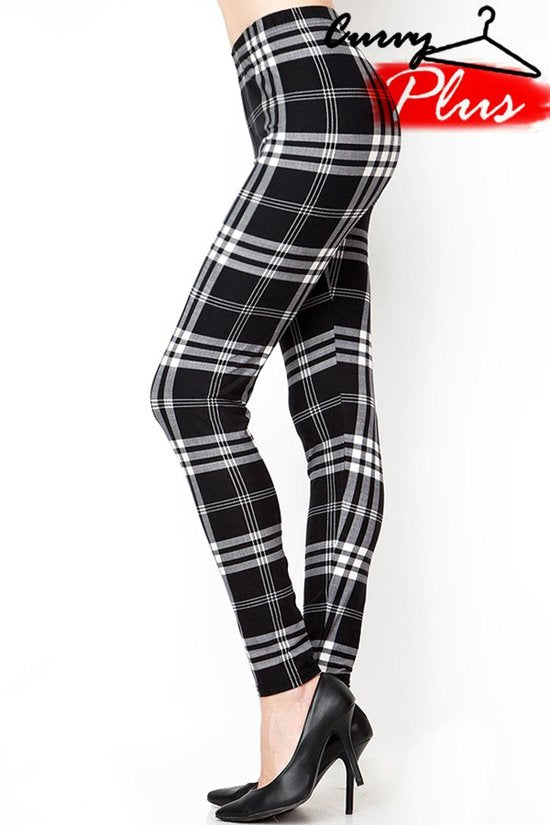 Black & White Plaid Plus Leggings Fashion