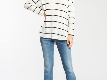 Loose Fit Scoop V-Neck Long Sleeve Top - Ivory Hot on Sale