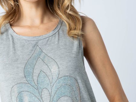 Bling Fleur-De-Lis Tank - Heather Grey Hot on Sale