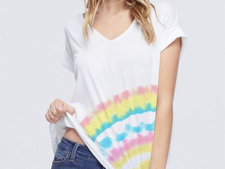 Plus size tie dye v neck short sleeve top - Grey or Ivory For Discount