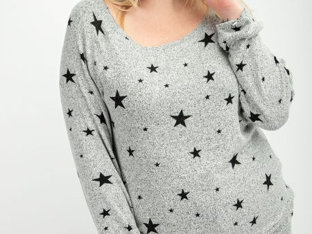 PLUS STAR PRINT WIDE NECK BRUSHED LONG SLEEVE TOP Cheap