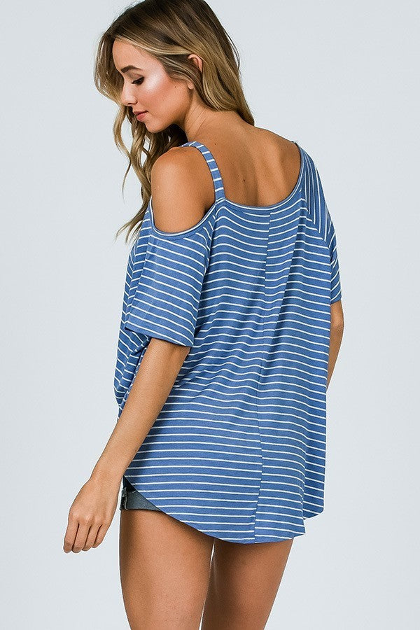 Striped One Shoulder Top With Side Knot - Chambray Online now