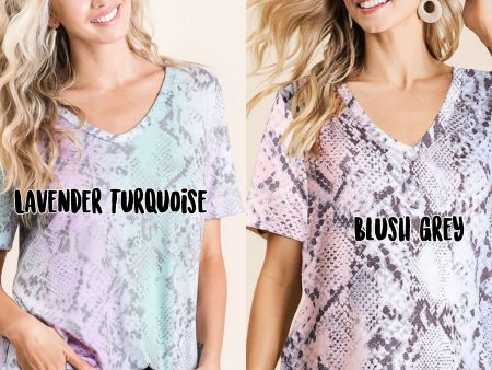 TIE DYE HAIRY DEEP U NECK SOFT KNIT TOP - BLUSH GREY MULTI or LAVENDER TURQUOISE MULTI Cheap