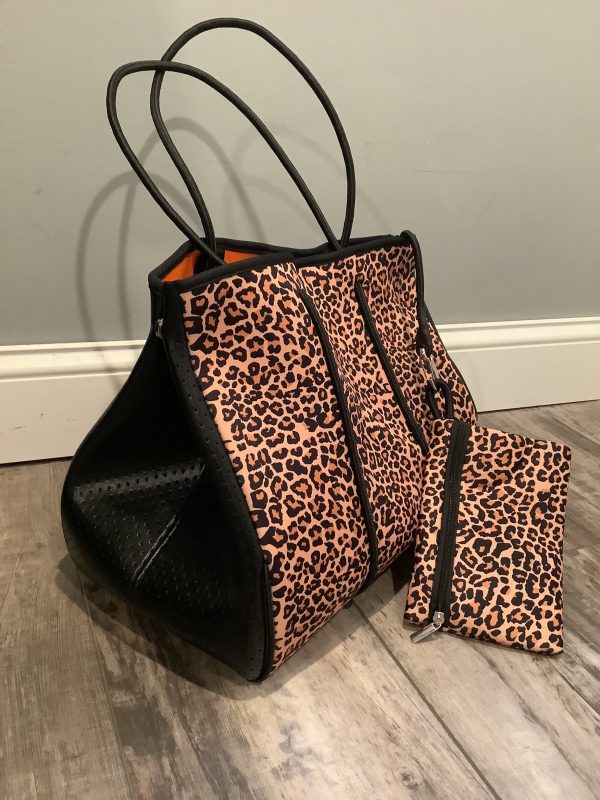 Leopard with Black Metallic Side Panels Neoprene Tote Sale