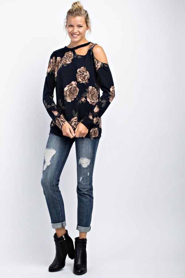 Plus Floral Hacci Print Top - Navy Fashion