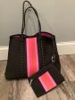 Black with Pink & Orange Stripe Neoprene Tote 🧡💗🖤 Discount