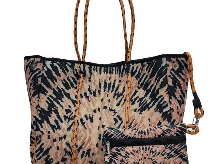 Black & Tan Multi Tiedye Neoprene Tote Cheap