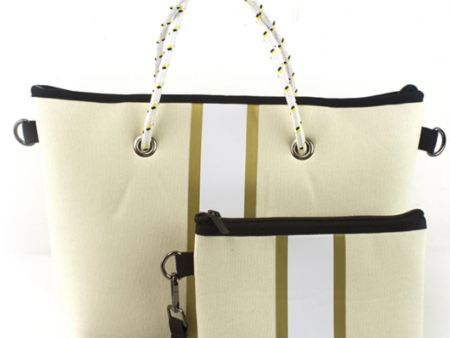 Ivory with Gold Stripe Mini Cross Shoulder Neoprene Bag Online