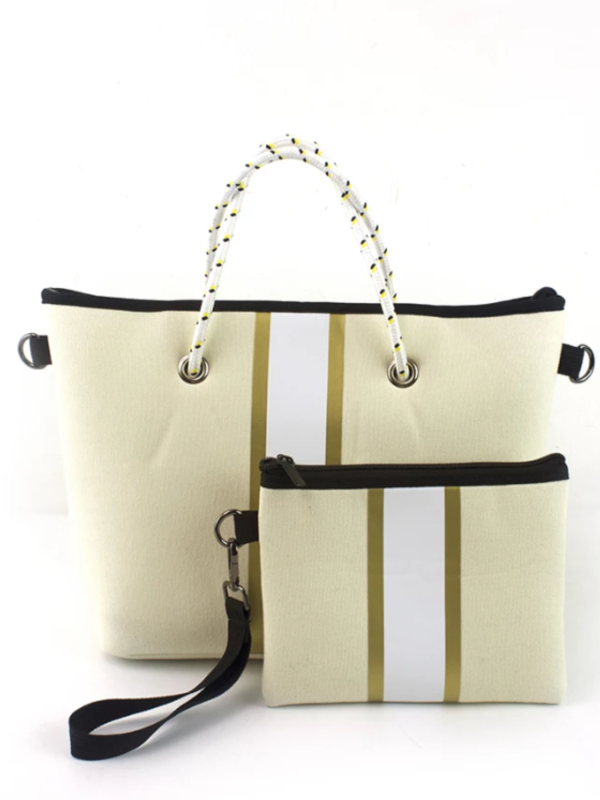 Ivory with Gold Stripe Mini Cross Shoulder Neoprene Bag Online