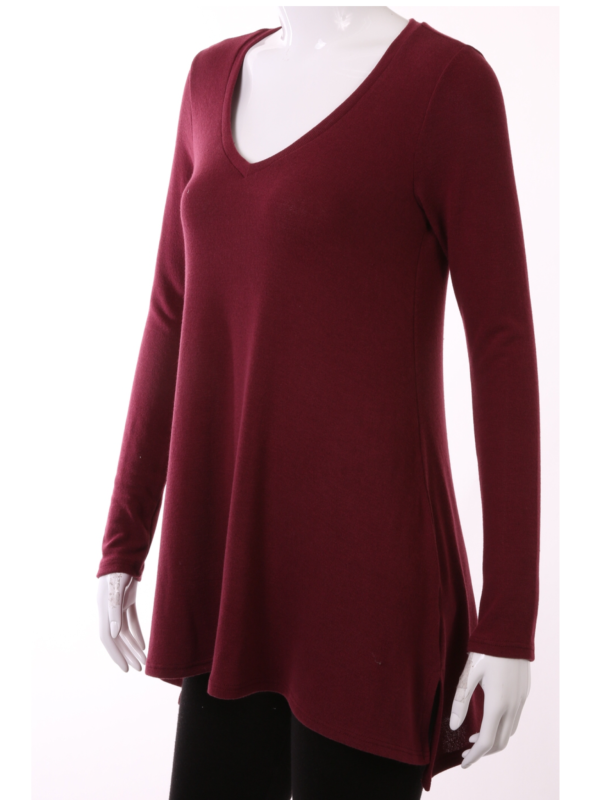 Hacci V Neck Long Sleeve Top - Burgundy on Sale