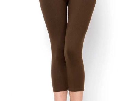 HIGH YOGA WAIST BUTTERY SOFT SOLID CAPRI LEGGINGS - BROWN Hot on Sale