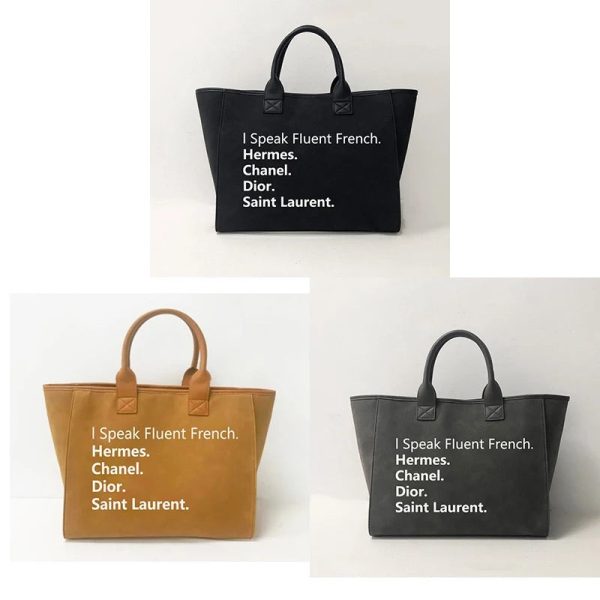 Speak French Tote - Camel, Grey, Black Online Hot Sale