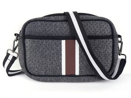 Grey with Merlot White Stripe Neoprene Crossbody Bag For Discount