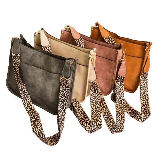 Vegan Leather Bag With Leopard Strap - Assorted Colors on Sale