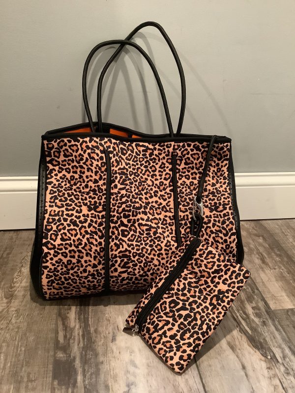 Leopard with Black Metallic Side Panels Neoprene Tote Sale