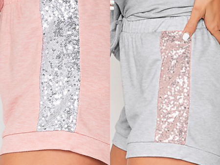 Solid Knit Shorts With Sequin Detail - Grey Pink or Pink Silver Online Hot Sale