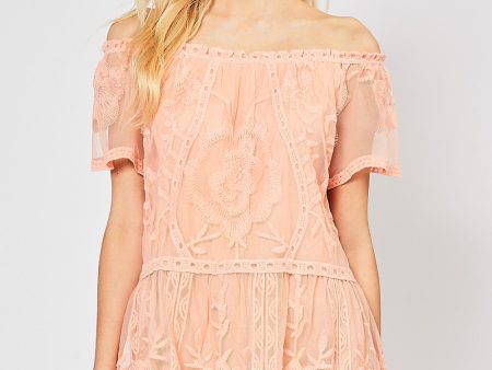 Lace Off Shoulder Top - Peach or Off White Online Sale