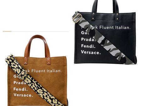 Speak Italian Vegan Leather Tote w  Strap - Camel or Black For Cheap