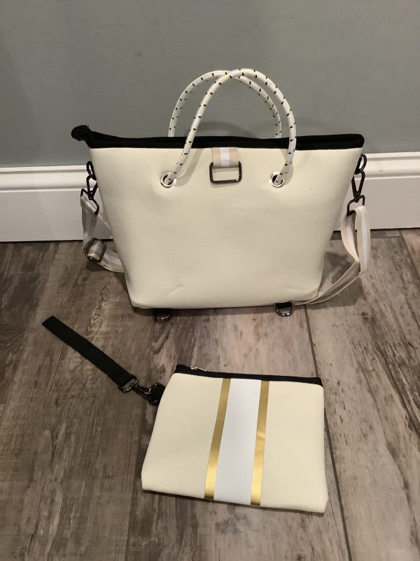 Ivory with Gold Stripe Mini Cross Shoulder Neoprene Bag Online