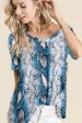 SNAKESKIN PRINT JERSEY V NECK TOP - BLUE or PINK MULTI Fashion