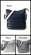 Puffer Crossbody with Striped Strap - Black, Silver or Gunmetal Cheap