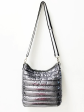 Puffer Crossbody with Striped Strap - Black, Silver or Gunmetal Cheap