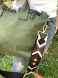 Olive Small Fringe Canvas Tote With Abstract Strap For Cheap