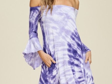 Lavender  Off Shoulder Bell Sleeve Dress with Pockets Sale