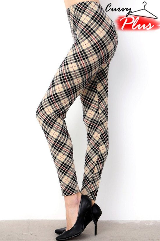 Checker Print Brushed Full Leggings - Plus on Sale