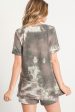 Description: RAYON FRENCH TERRY TIE-DYE TOP WITH A V NECKLINE, SHORT SLEEVES - CHARCOAL or OLIVE Online now