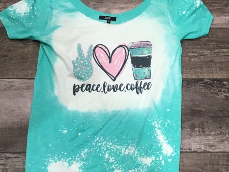 Off the shoulder acid wash peace love coffee tee Discount