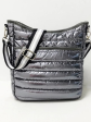 Puffer Crossbody with Striped Strap - Black, Silver or Gunmetal Cheap