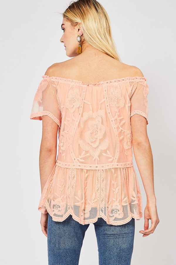 Lace Off Shoulder Top - Peach or Off White Online Sale