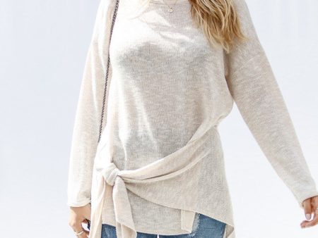 Long sleeve knit top with tieable waist bands - Taupe Online Hot Sale