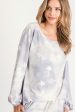 STAR PRINT TIE-DYE TOP WITH A BOAT NECKLINE, DROPPED SHOULDERS, LONG SLEEVES, AND BANDED HEM - GREY on Sale