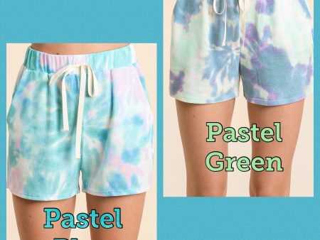 TIE DYE PRINT CASUAL SHORTS WITH TWILL - PASTEL BLUE or GREEN Supply